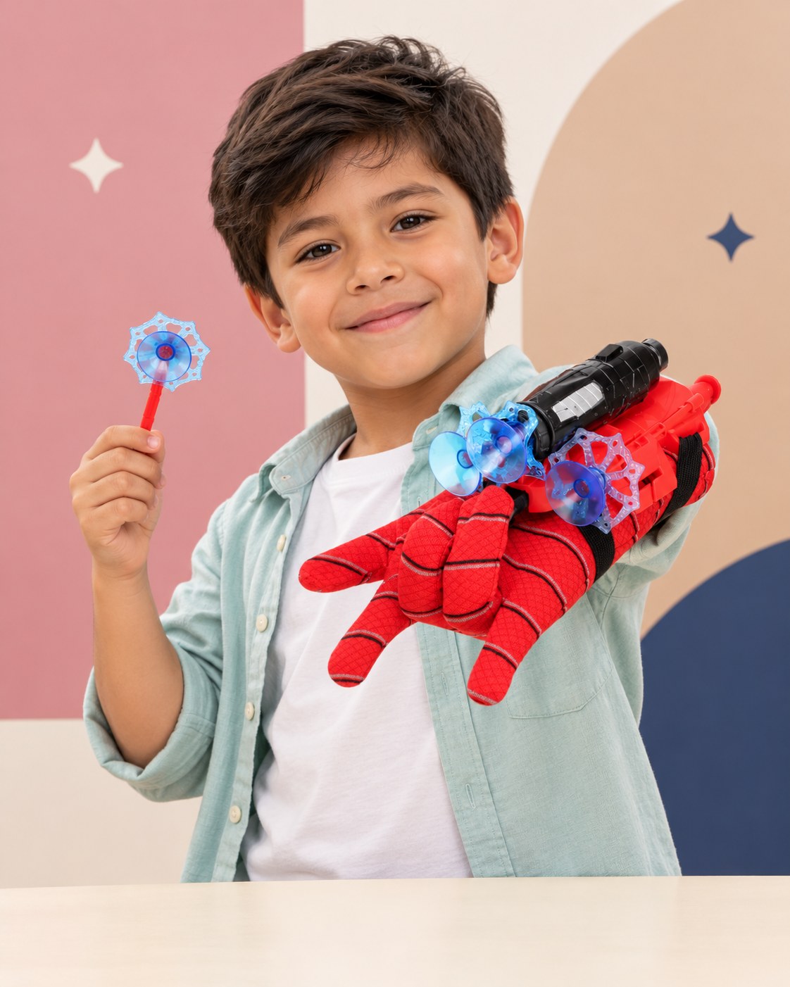 Niño con el Guante Lanzador de Telarañas