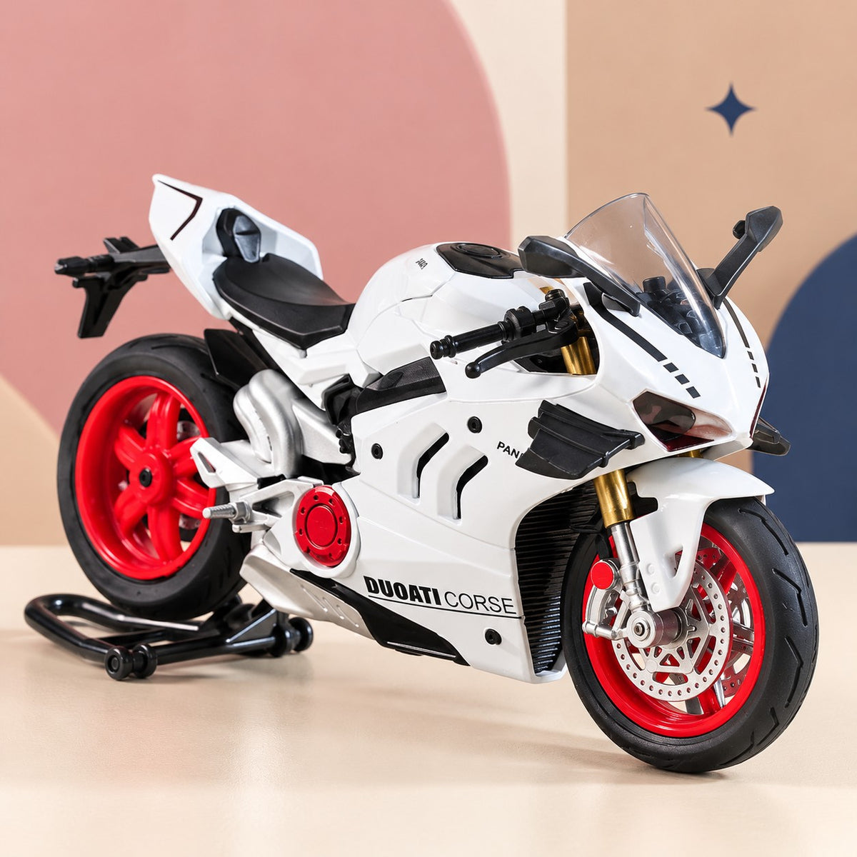 Moto Deportiva de Colección blanca con rines rojos