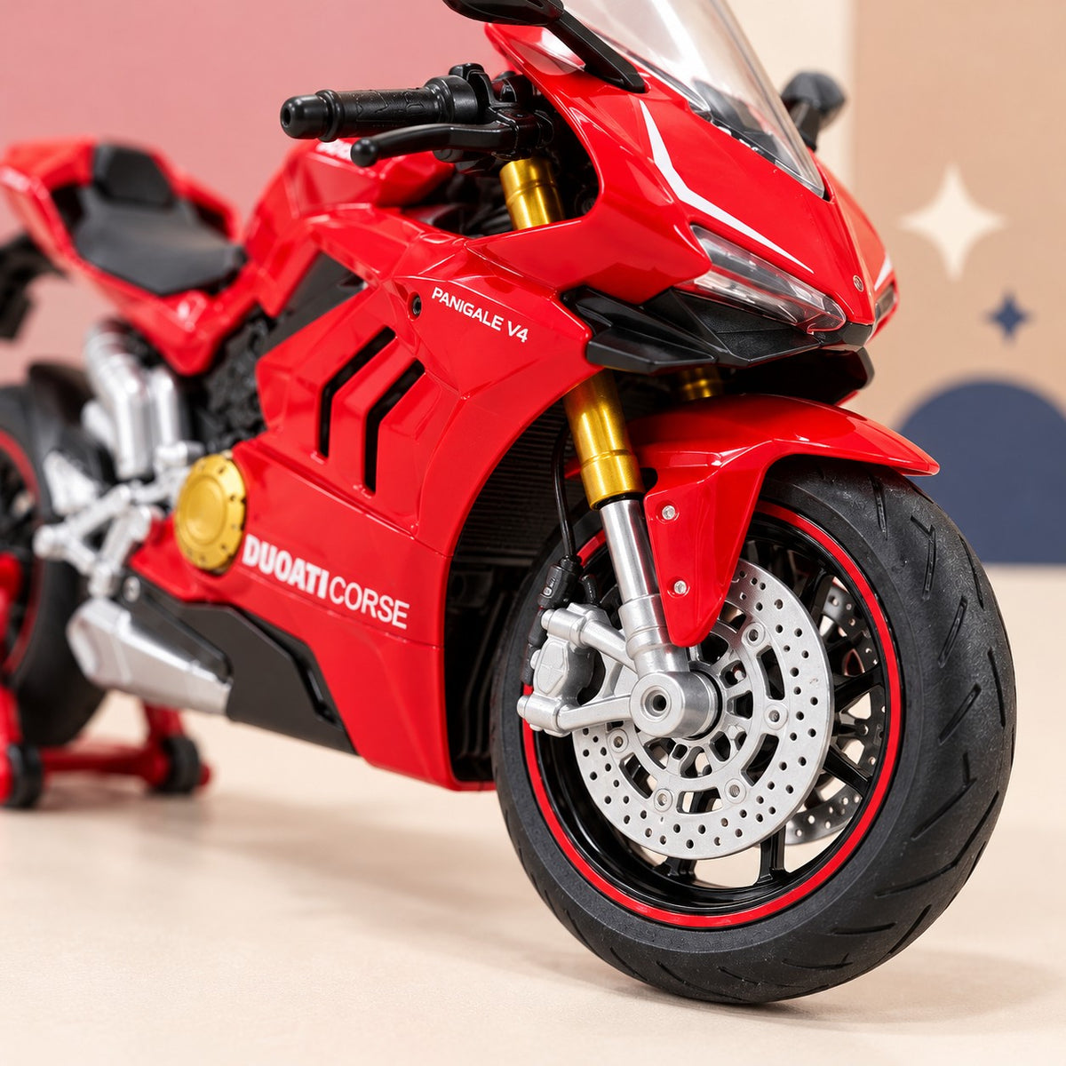 Detalle del carenado, freno y suspensión de la Moto Deportiva de Colección