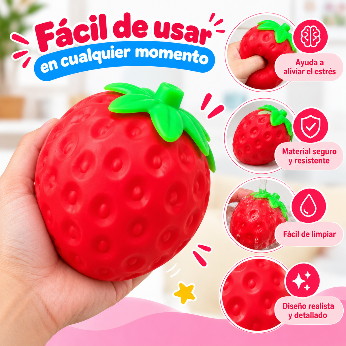 Fresa Gigante Squishy en la mano