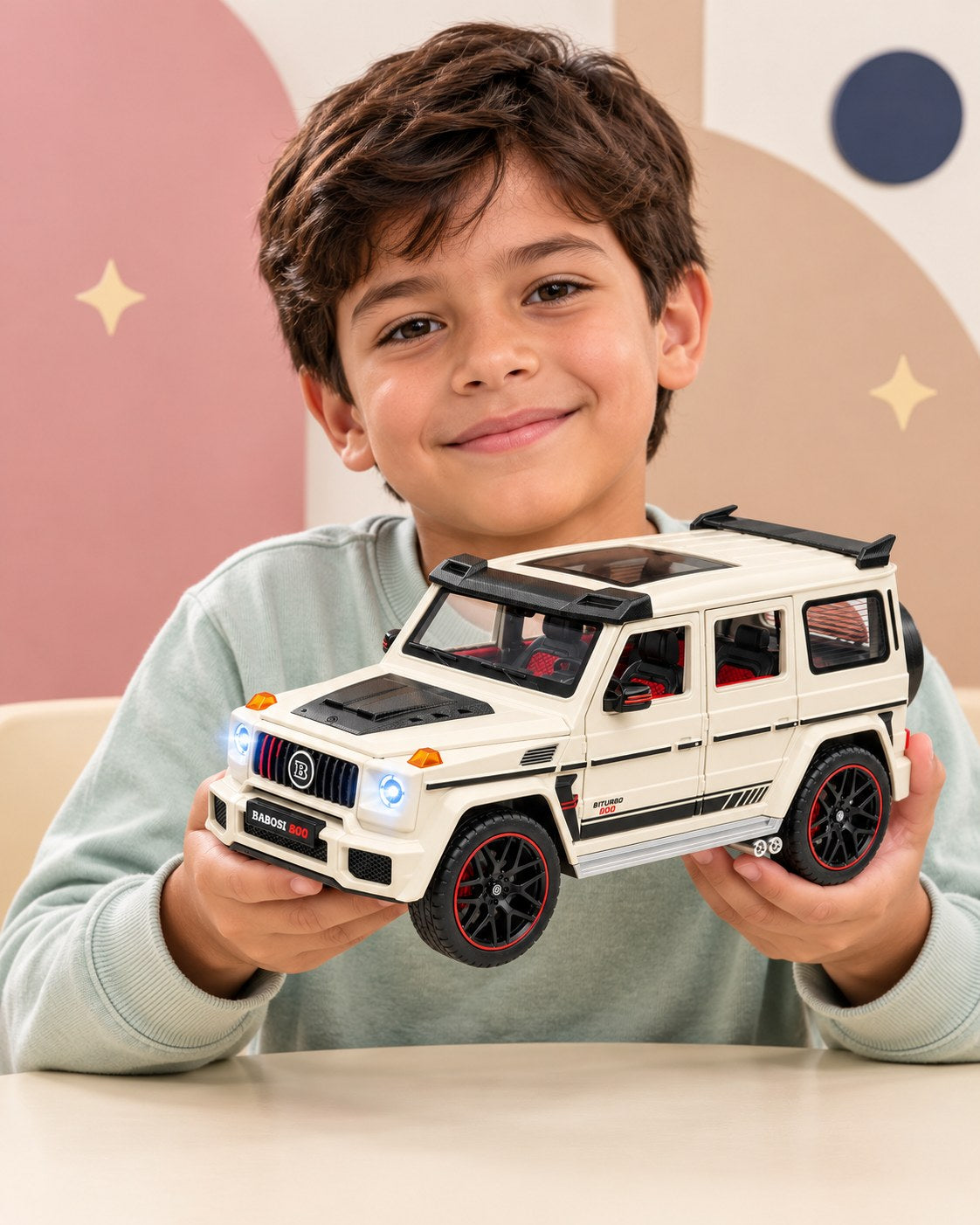 Niño sosteniendo la Camioneta Todoterreno de Colección