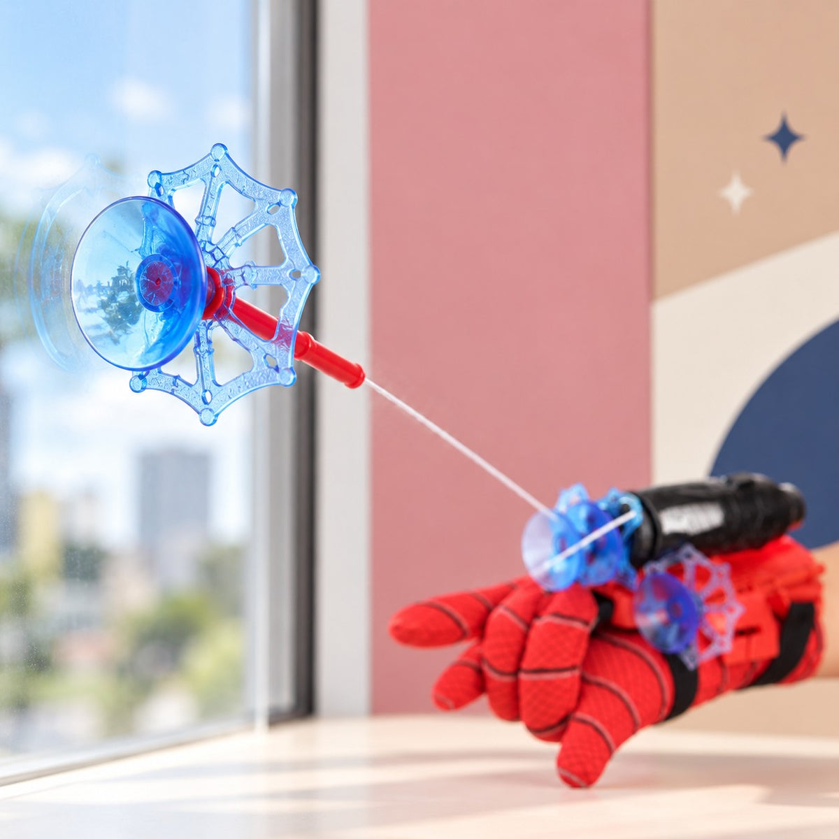 Dardo de telaraña pegado a la ventana