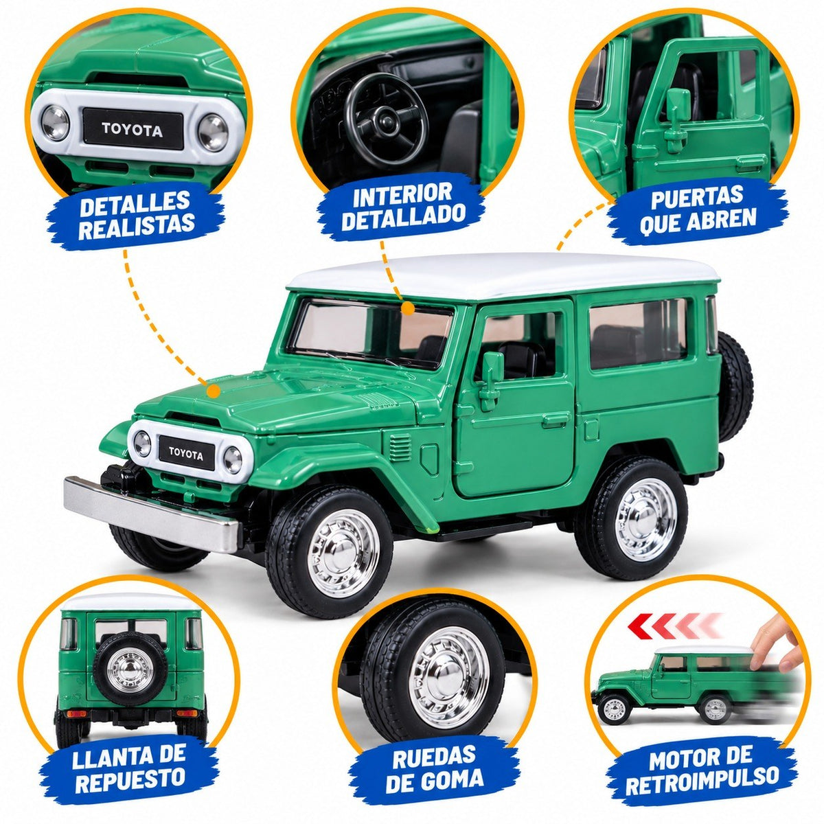 Detalles del Land Cruiser sobre fondo blanco