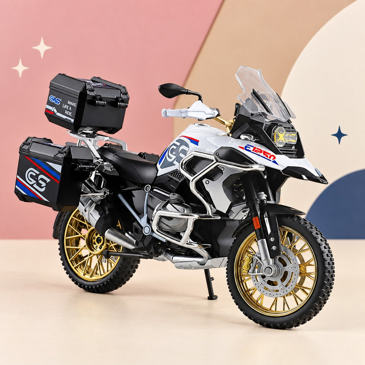 Moto de Aventura de Colección parada en su pata lateral
