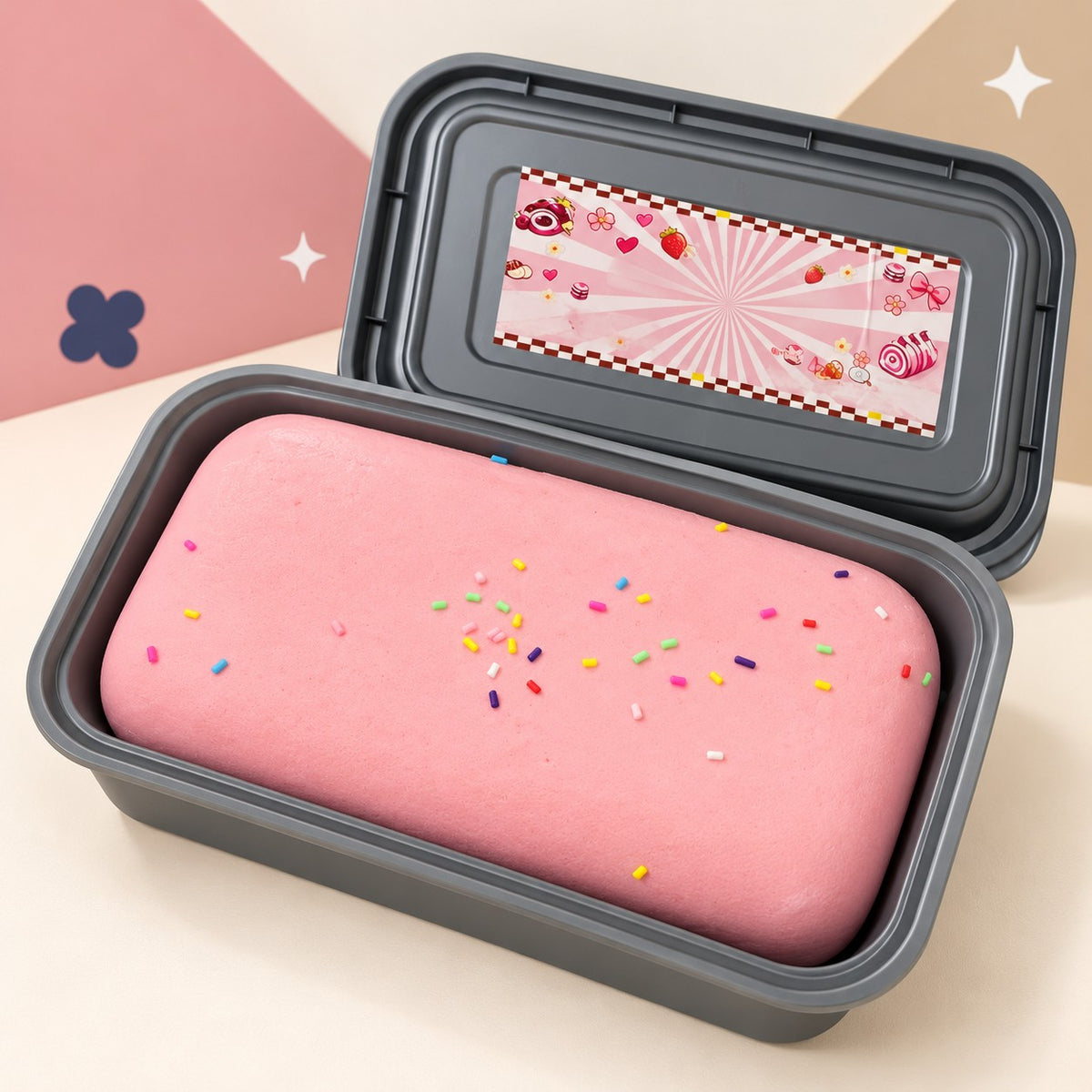 Pastel Squishy de fresa en su bandeja