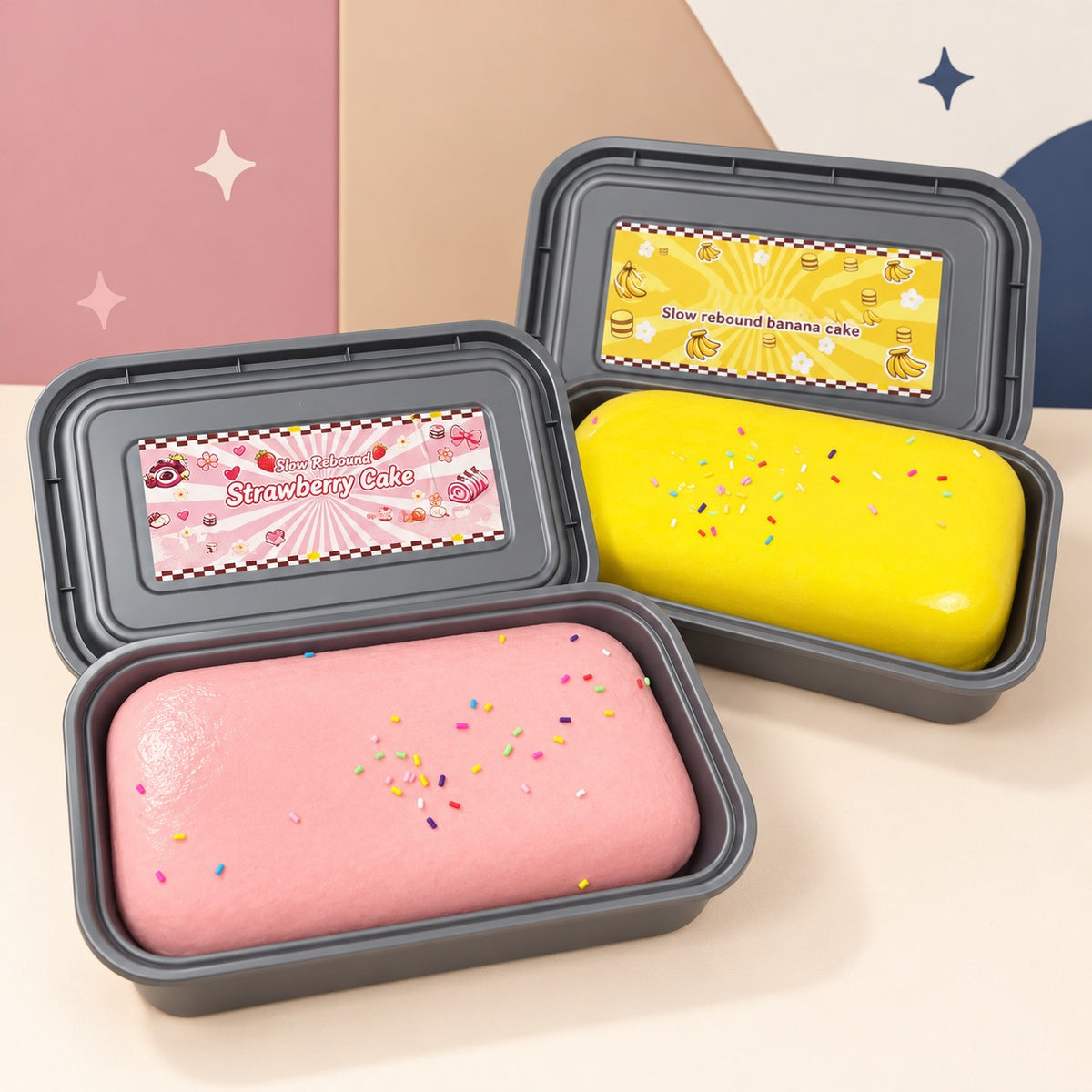 Pastel Squishy de Rebote Lento, fresa y banano